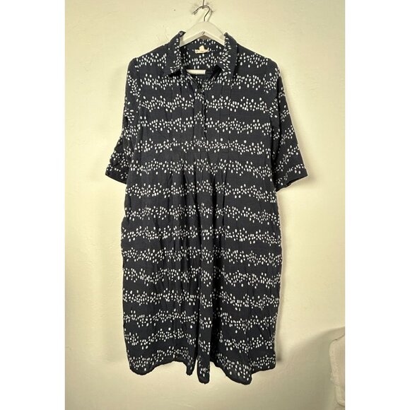 Orange Creek Womens Navy White Polka Dot Short Sleeve Button-Up Shirt Dress XL - Picture 1 of 11